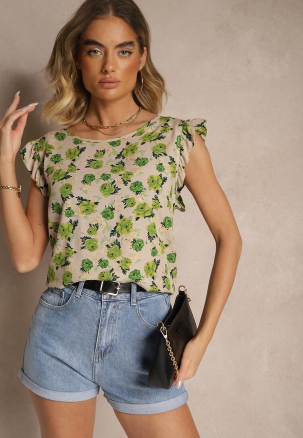 Renee - Zielona Kwiatowa Bluzka z Bawełny Ulosirenia. Okazja: na co dzień. Kolor: zielony. Materiał: bawełna. Wzór: kwiaty. Styl: casual, elegancki