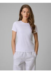 4f - 4F T-shirt slim gładki damski - biały XS. Okazja: na co dzień. Kolor: biały. Materiał: materiał, włókno, skóra, dzianina. Wzór: gładki. Styl: casual #1