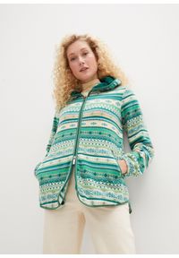 bonprix - Bluza rozpinana z polaru w norweski wzór, z kapturem. Typ kołnierza: kaptur. Kolor: zielony. Materiał: polar