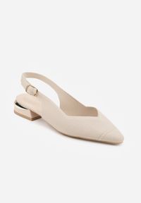 Renee - Beżowe Czółenka Slingback VICES z Miękkiej Dzianiny na Niskim Obcasie z Wkładką Soft-Pillow Olitia. Zapięcie: pasek. Kolor: beżowy. Materiał: dzianina. Szerokość cholewki: normalna. Wzór: aplikacja. Obcas: na obcasie. Styl: glamour, elegancki. Wysokość obcasa: niski #7