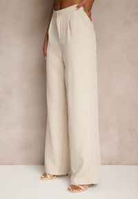 Renee - Beżowy Komplet o Garniturowym Kroju z Wiskozą Spodnie Wide Leg i Top Silosea. Kolor: beżowy. Materiał: wiskoza. Wzór: aplikacja #5