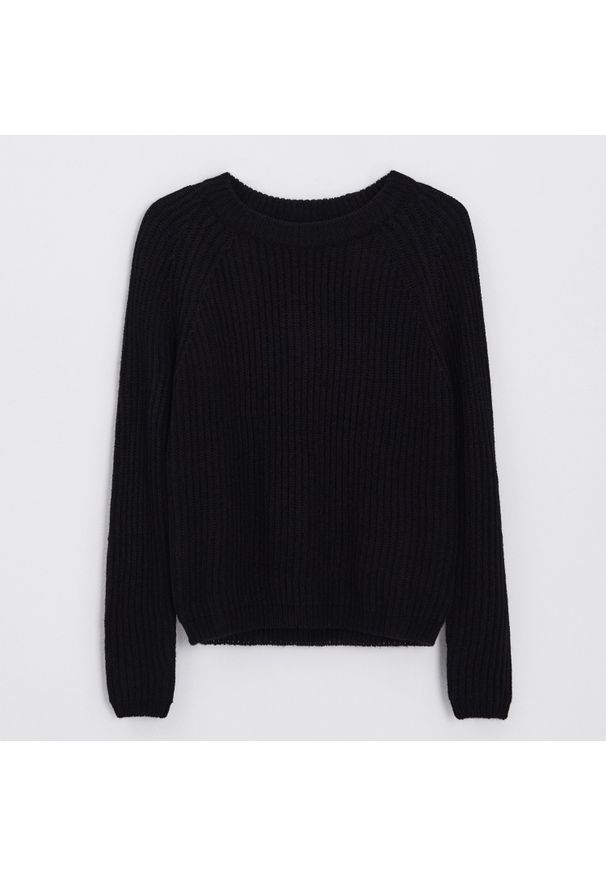 Cropp - Sweter z prążkowanej dzianiny - Czarny. Kolor: czarny. Materiał: dzianina, prążkowany