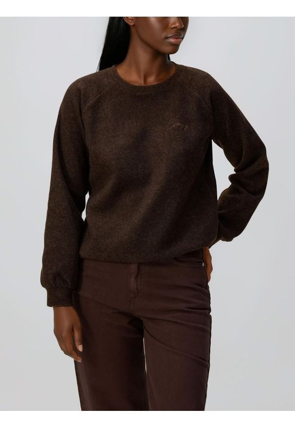 Reserved - Dzianinowa bluza z haftem - ciemnobrązowy. Kolor: brązowy. Materiał: dzianina. Wzór: haft