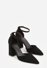 Born2be - Czarne Czółenka z Imitacji Zamszu na Słupku z Noskiem w Szpic Violetto. Okazja: na co dzień, na spotkanie biznesowe, do pracy. Zapięcie: pasek. Kolor: czarny. Materiał: zamsz. Obcas: na słupku. Styl: casual, biznesowy, elegancki, klasyczny. Wysokość obcasa: średni #5