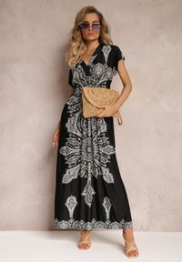 Renee - Czarna Sukienka Maxi w Etniczny Wzór Josanie. Kolor: czarny. Styl: wakacyjny, boho. Długość: maxi