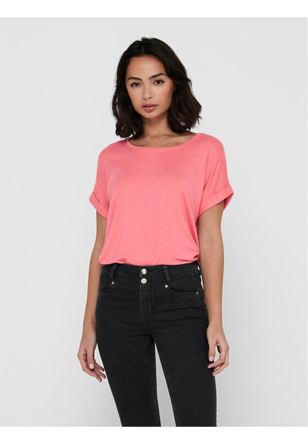 only - ONLY T-Shirt 15106662 Różowy Regular Fit. Kolor: różowy. Materiał: wiskoza