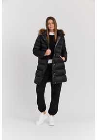 Hetrego - HETREGO Czarna damska kurtka puchowa Leonie Quilted Woman Jacket With Detached Hood, Rozmiar 44 EU - 48 IT. Okazja: na co dzień. Kolor: czarny. Materiał: puch. Długość rękawa: długi rękaw. Długość: długie. Styl: casual #5