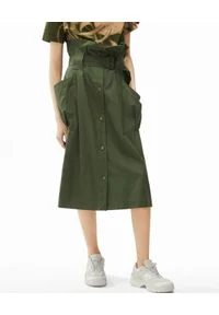 Kenzo - KENZO - Spódnica midi w kolorze khaki. Stan: podwyższony. Kolor: zielony. Materiał: materiał