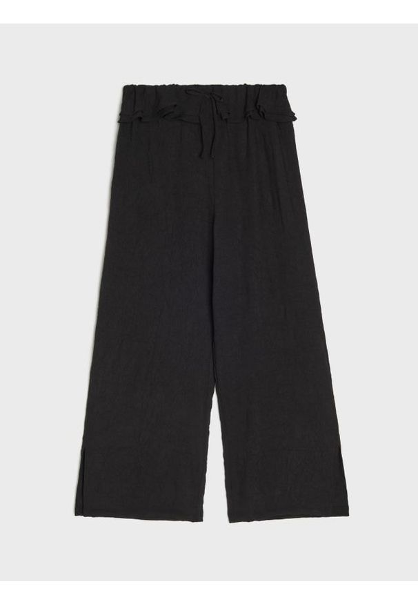 Sinsay - Spodnie z szeroką nogawką - czarny. Kolor: czarny