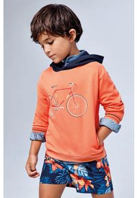 Mayoral - Bluza bawełniana dziecięca. Typ kołnierza: kaptur. Kolor: pomarańczowy. Materiał: bawełna. Wzór: nadruk #1