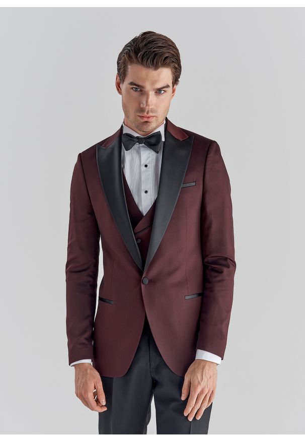 Pako Lorente - PAKO LORENTE – Marynarka smokingowa P22SF-3S-004-D-S. Okazja: na wesele, na ślub cywilny. Materiał: poliester, wiskoza