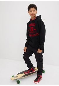 bonprix - Bluza z kapturem z czystej bawełny organicznej. Typ kołnierza: kaptur. Kolor: czarny. Materiał: bawełna. Wzór: nadruk #3