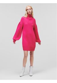 Karl Lagerfeld - KARL LAGERFELD Sukienka dzianinowa Logo 226W2008 Różowy Relaxed Fit. Typ kołnierza: dekolt w karo. Kolor: różowy. Materiał: dzianina, syntetyk #1