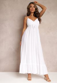 Renee - Biała Rozkloszowana Sukienka Maxi z Głębokim Dekoltem na Ramiączkach Renava. Kolor: biały. Długość rękawa: na ramiączkach. Typ sukienki: rozkloszowane. Styl: wakacyjny. Długość: maxi #5