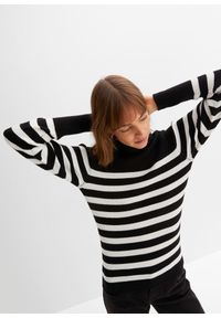 bonprix - Sweter z golfem z mieszanki wiskozy. Typ kołnierza: golf. Kolor: czarny. Materiał: wiskoza. Wzór: paski