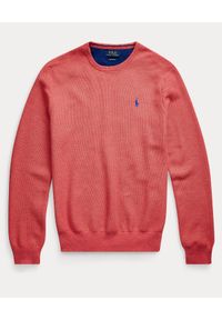 Ralph Lauren - RALPH LAUREN - Czerwony sweter z bawełny Regular Fit Mesh. Typ kołnierza: polo. Kolor: czerwony. Materiał: bawełna, mesh. Wzór: haft, ze splotem. Styl: klasyczny, sportowy #7