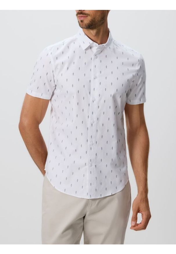 Reserved - Bawełniana koszula slim fit - granatowy. Kolor: niebieski. Materiał: bawełna