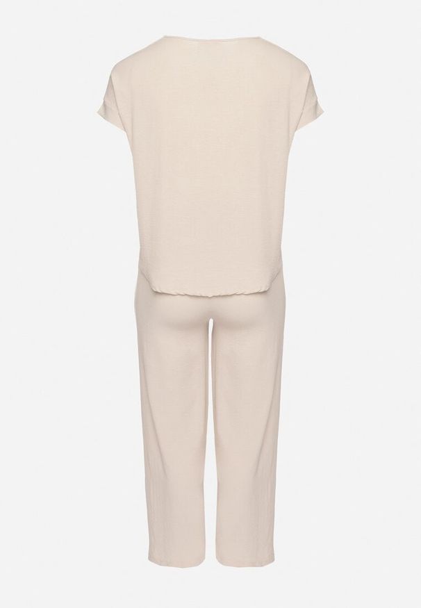 Born2be - Jasnobeżowy Komplet o Fasonie Oversize Bluzka i Szerokie Spodnie Amisora. Kolor: beżowy