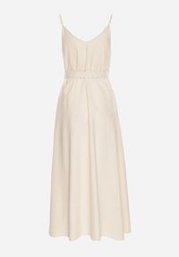 Born2be - Beżowa Sukienka z Wiskozą i Bawełną Ozdobiona Paskiem Saviliae. Kolor: beżowy. Materiał: bawełna, wiskoza. Długość rękawa: na ramiączkach. Wzór: aplikacja. Styl: elegancki #5