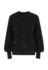 Ochnik - Czarny sweter damski z zawieszkami. Kolor: czarny. Materiał: akryl. Długość: długie. Styl: klasyczny #2