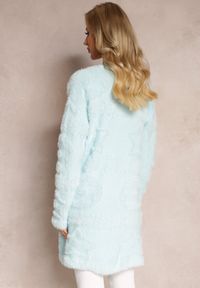 Renee - Jasnoniebieski Długi Kardigan Puszysty Aborra. Kolekcja: plus size. Kolor: niebieski. Materiał: tkanina, dzianina. Długość: długie. Wzór: aplikacja #5