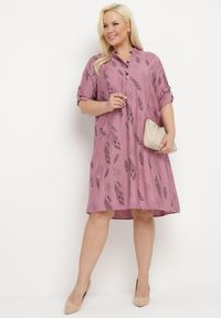 Born2be - Ciemnoróżowa Sukienka Szmizjerka z Guzikami przy Dekolcie z Podwijanymi Rękawami Ketella. Okazja: do pracy, na co dzień. Kolor: różowy. Wzór: aplikacja. Typ sukienki: szmizjerki. Styl: klasyczny, casual, elegancki, sportowy #5