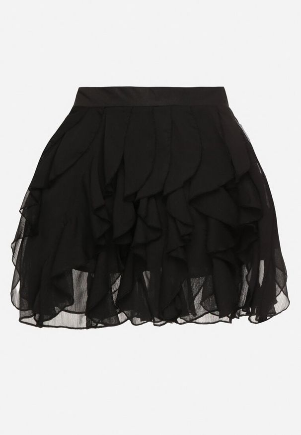 Born2be - Czarne Spódnico-Szorty z Falbankami Vikavira. Okazja: na spotkanie biznesowe, na co dzień. Kolor: czarny. Styl: biznesowy, elegancki, casual