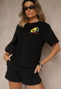Renee - Czarny T-shirt z Bawełną ze Wzorem Awokado Tilannia. Okazja: na co dzień. Kolor: czarny. Materiał: bawełna. Styl: casual #5