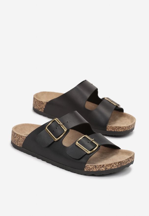 Born2be - Czarne Klapki na Korkowej Podeszwie Kelisa. Kolor: czarny. Styl: elegancki