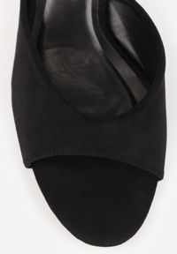 Renee - Czarne Eleganckie Klapki z Imitacji Zamszu na Obcasie Typu Kaczuszka Snorea. Okazja: na co dzień. Kolor: czarny. Materiał: zamsz. Wzór: gładki. Obcas: na obcasie. Styl: elegancki. Wysokość obcasa: średni #7