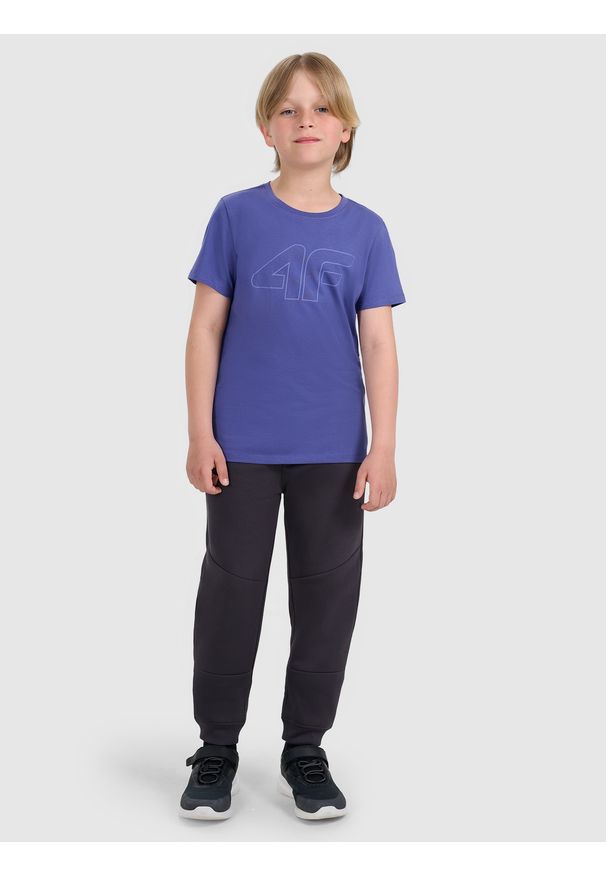 4f - 4F T-shirt regular z nadrukiem chłopięcy - niebieski 140 (9-10 lat). Okazja: na co dzień. Kolor: niebieski. Materiał: bawełna, materiał, jersey. Długość rękawa: krótki rękaw. Długość: krótkie. Wzór: nadruk. Sezon: lato. Styl: klasyczny, młodzieżowy, sportowy, casual