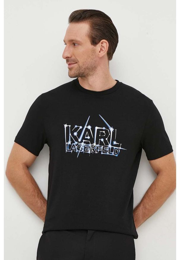 Karl Lagerfeld t-shirt męski kolor czarny z nadrukiem. Kolor: czarny. Materiał: materiał. Wzór: nadruk