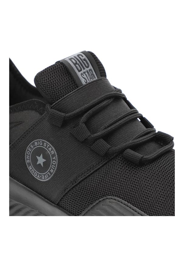 Big-Star - Czarne Sneakersy Big Star Damskie Buty Sportowe. Kolor: czarny. Materiał: skóra ekologiczna, materiał. Szerokość cholewki: normalna. Wzór: aplikacja. Sport: turystyka piesza