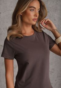 Renee - Szary Bawełniany T-shirt o Gładkim Wykończeniu i Prostym Fasonie Melamene. Okazja: na co dzień. Kolor: szary. Materiał: bawełna. Wzór: gładki. Styl: casual #3