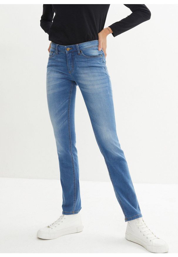 bonprix - Dżinsy ze stretchem skinny, mid waist. Kolor: niebieski