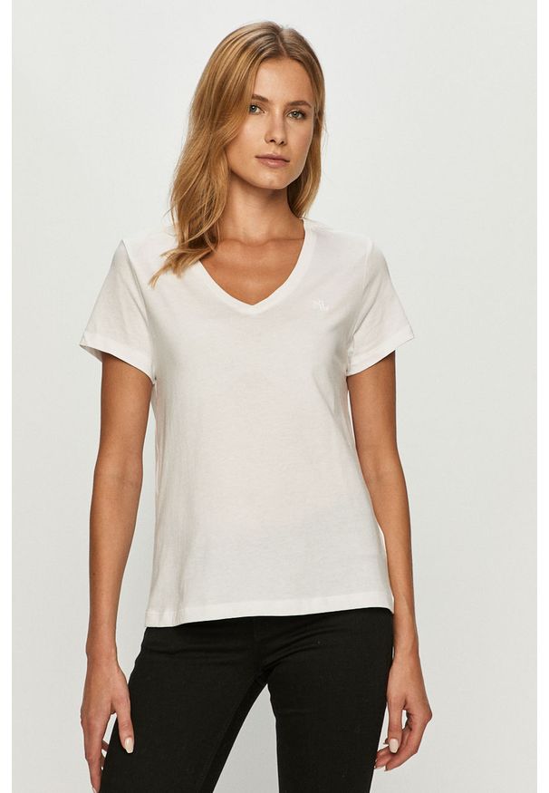 Lauren Ralph Lauren - T-shirt. Okazja: na co dzień. Kolor: biały. Materiał: bawełna, dzianina. Wzór: gładki. Styl: casual