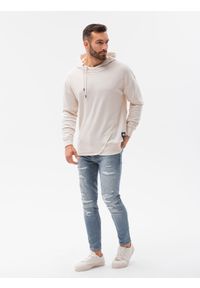 Ombre Clothing - Bluza męska hoodie z przeszyciami - kremowa V1 B1187 - XXL. Kolor: biały. Materiał: bawełna, dzianina, poliester #4