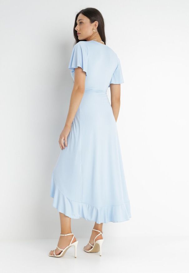 Born2be - Jasnoniebieska Sukienka Aediala. Okazja: na imprezę, na randkę, na co dzień. Kolor: niebieski. Materiał: wiskoza, tkanina. Długość rękawa: krótki rękaw. Typ sukienki: kopertowe. Styl: casual. Długość: midi