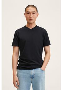 Mango Man T-shirt bawełniany kolor czarny gładki. Kolor: czarny. Materiał: bawełna. Wzór: gładki