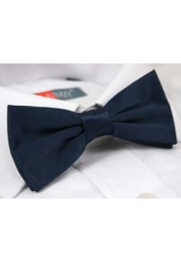 Granatowa Mucha Gładka, Jednokolorowa + Biała Poszetka - Chattier, Męska. Kolor: niebieski. Materiał: poliester. Wzór: gładki. Styl: elegancki, sportowy #1