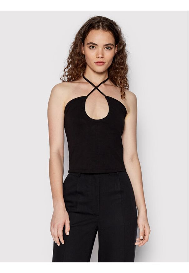 NA-KD Top Keyhole 1100-006071-0002-003 Czarny Slim Fit. Kolor: czarny. Materiał: bawełna