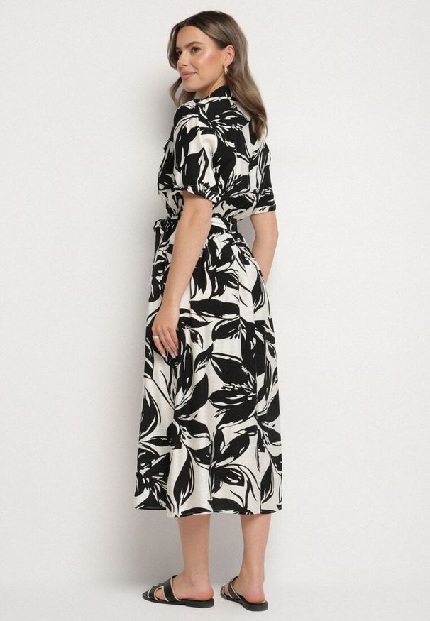 Born2be - Czarna Wiskozowa Sukienka o Koszulowym Kroju z Wiązanym Paskiem Uloanna. Okazja: na co dzień. Kolor: czarny. Materiał: wiskoza. Długość rękawa: krótki rękaw. Wzór: aplikacja. Typ sukienki: koszulowe. Styl: casual, elegancki, klasyczny