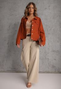 Renee - Brązowa Jeansowa Kurtka z Bawełny Perilopei. Okazja: na co dzień. Kolekcja: plus size. Kolor: brązowy. Materiał: bawełna, jeans. Styl: casual #3