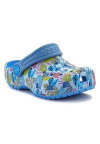 Buty do chodzenia niemowlęce Crocs Disney Stitch Classic Clog. Kolor: niebieski. Materiał: materiał, syntetyk. Wzór: motyw z bajki
