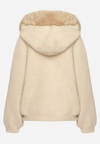 Born2be - Beżowa Rozpinana Bluza z Wiskozą Wełną i Futerkiem Tesalttia. Okazja: na co dzień. Kolor: beżowy. Materiał: wiskoza, wełna, futro. Wzór: aplikacja. Styl: casual, elegancki #7