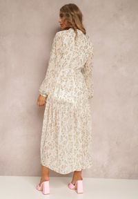 Renee - Biała Sukienka Thaelanie. Kolor: biały. Materiał: materiał. Długość rękawa: długi rękaw. Wzór: kwiaty. Styl: klasyczny. Długość: midi #5