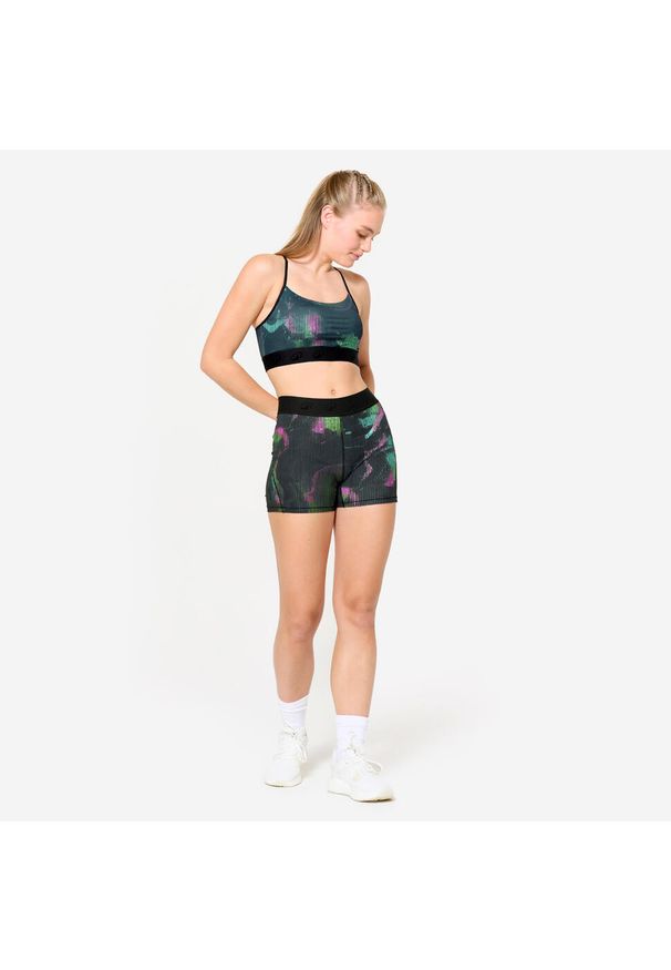 DOMYOS - Spodenki fitness cardio damskie. Kolor: wielokolorowy. Materiał: materiał, poliamid, elastan. Sport: fitness