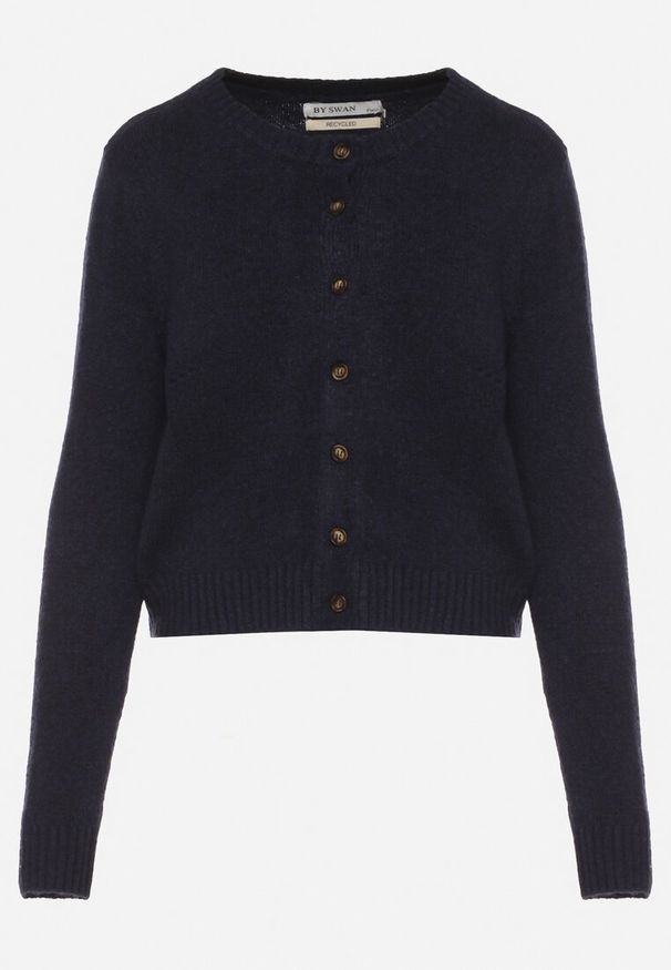 Born2be - Granatowy Kardigan z Wełną o Prostym Kroju z Okrągłym Dekoltem Reissima. Kolor: niebieski. Materiał: wełna. Długość rękawa: długi rękaw. Długość: długie. Styl: klasyczny