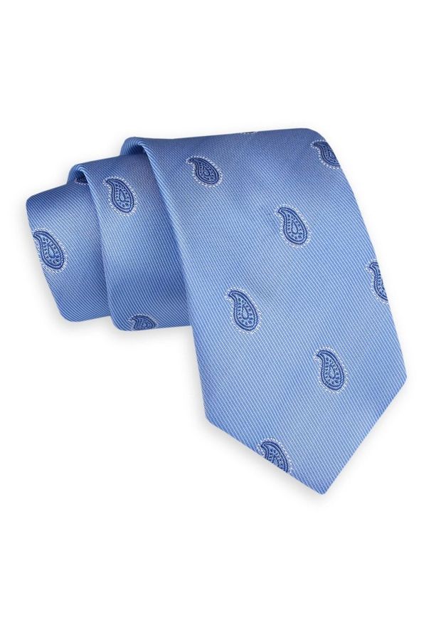 Błękitny Szeroki Krawat -Angelo di Monti- 7 cm, Męski, Niebieski, Wzór Paisley, Łezki. Kolor: niebieski. Wzór: paisley. Styl: elegancki, wizytowy