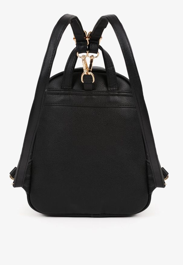 Born2be - Czarny Plecak z Tłoczeniem i Rączką Rivseki. Kolor: czarny. Styl: elegancki